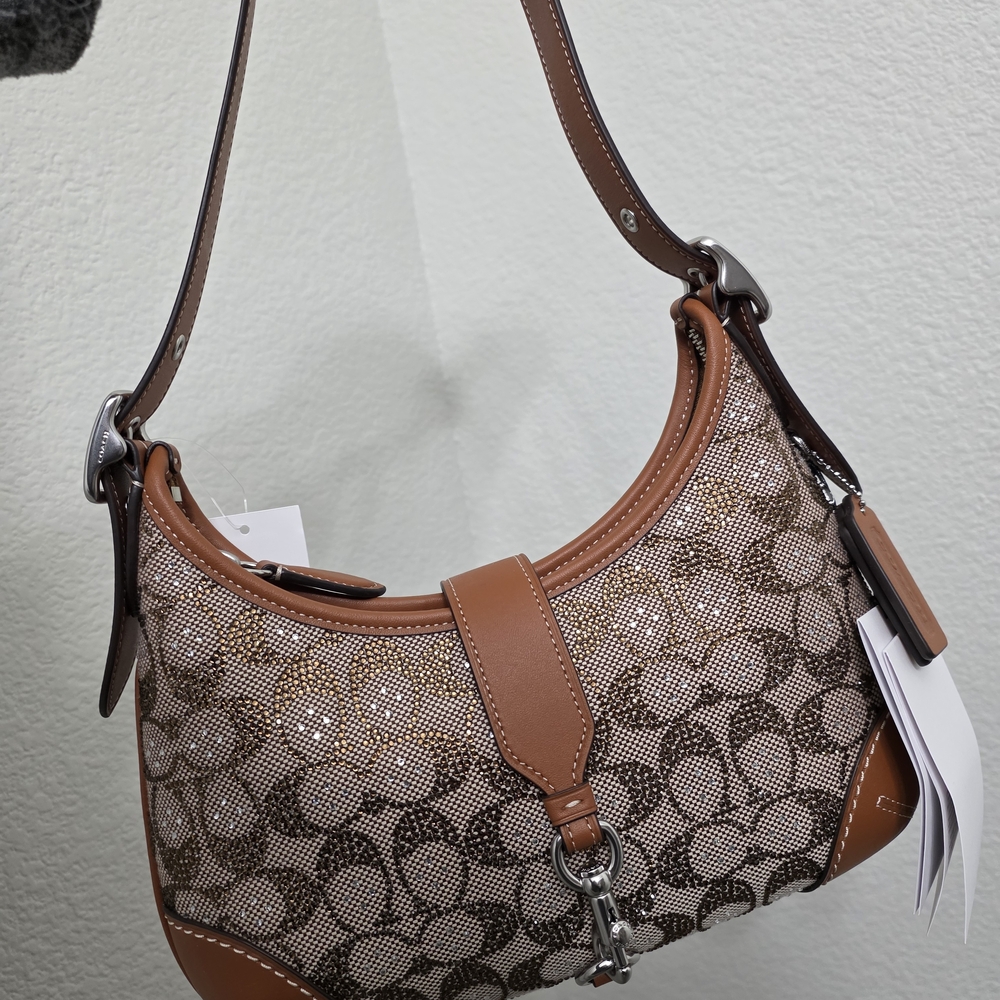 Coach Crystal Hampton Hobo in Signature Jacquard Burnished Amber